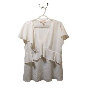 Michael Kors White Ruffle Short Sleeve Blouse Size M